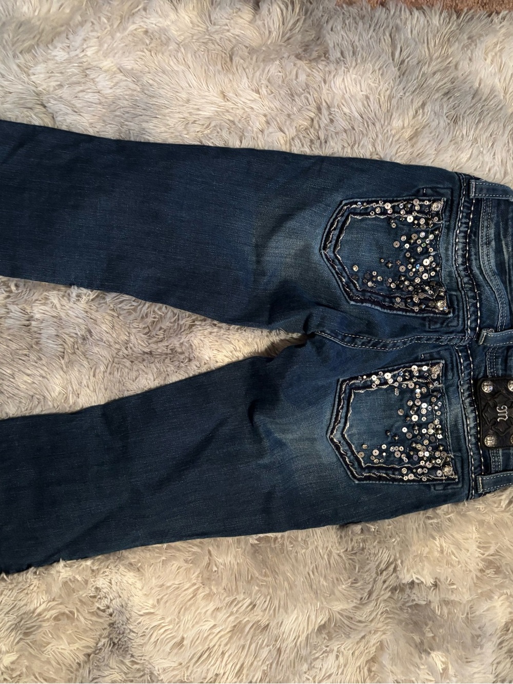 Miss Me Blue Rhinestone Capris Low Rise - Picture 3 of 3